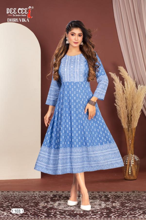 Deecee Dhruvika Flared Printed Rayon Anarkali Kurtis Collection